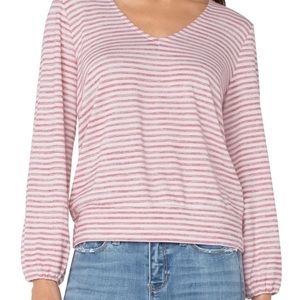 Liverpool Twist Back Long Sleeve knit top Rosebud/White